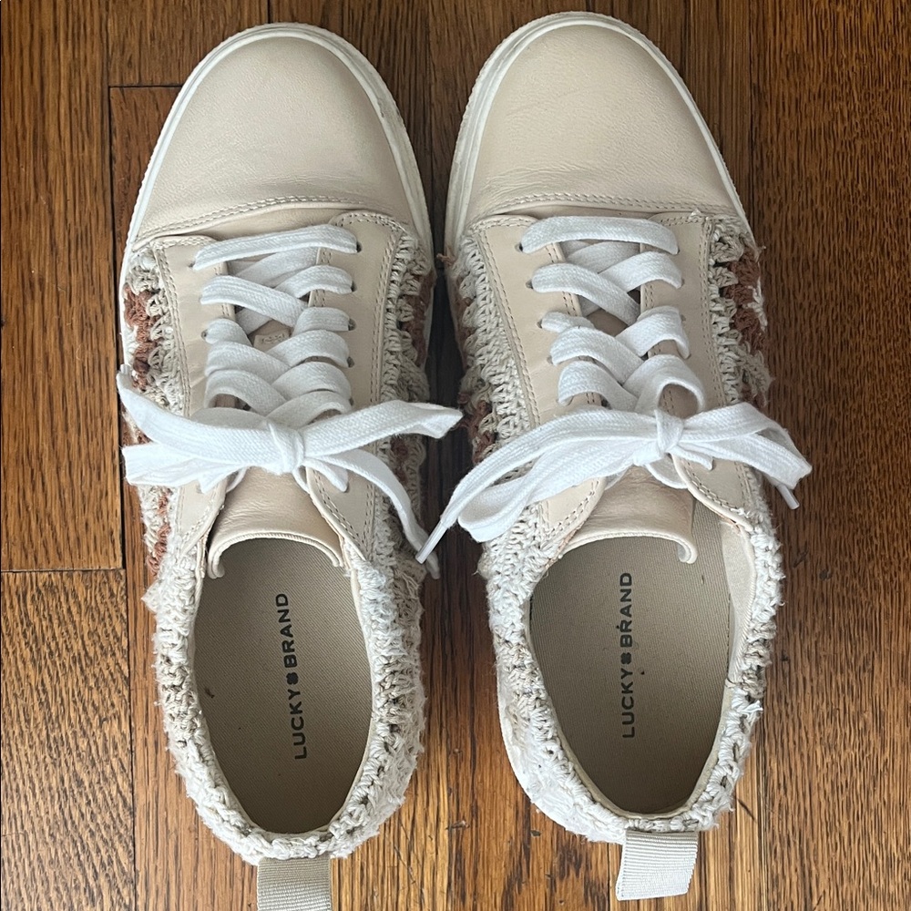 Lucky Brand Women's Crocheted Cream Sneakers